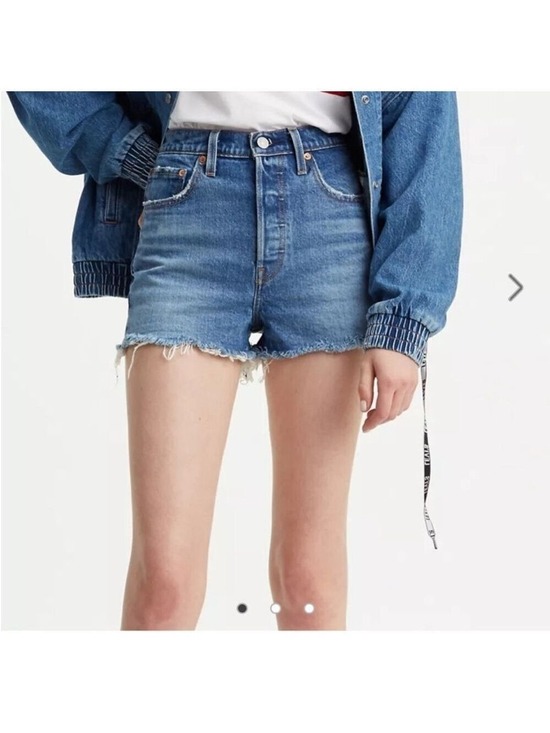Levi's Pants - Levi's RIBCAGE SHOR, Blue Jean Shorts High-Waisted Frayed Hem, PREMIUM